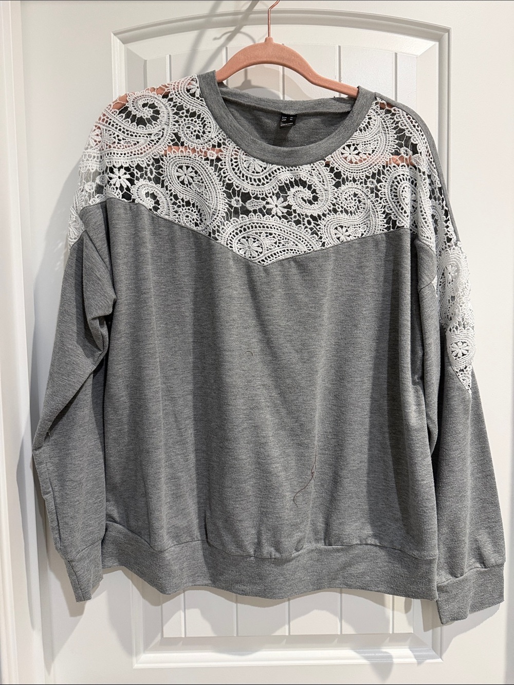 Grey Lace Yoke Women's Pullover Sweatshirt